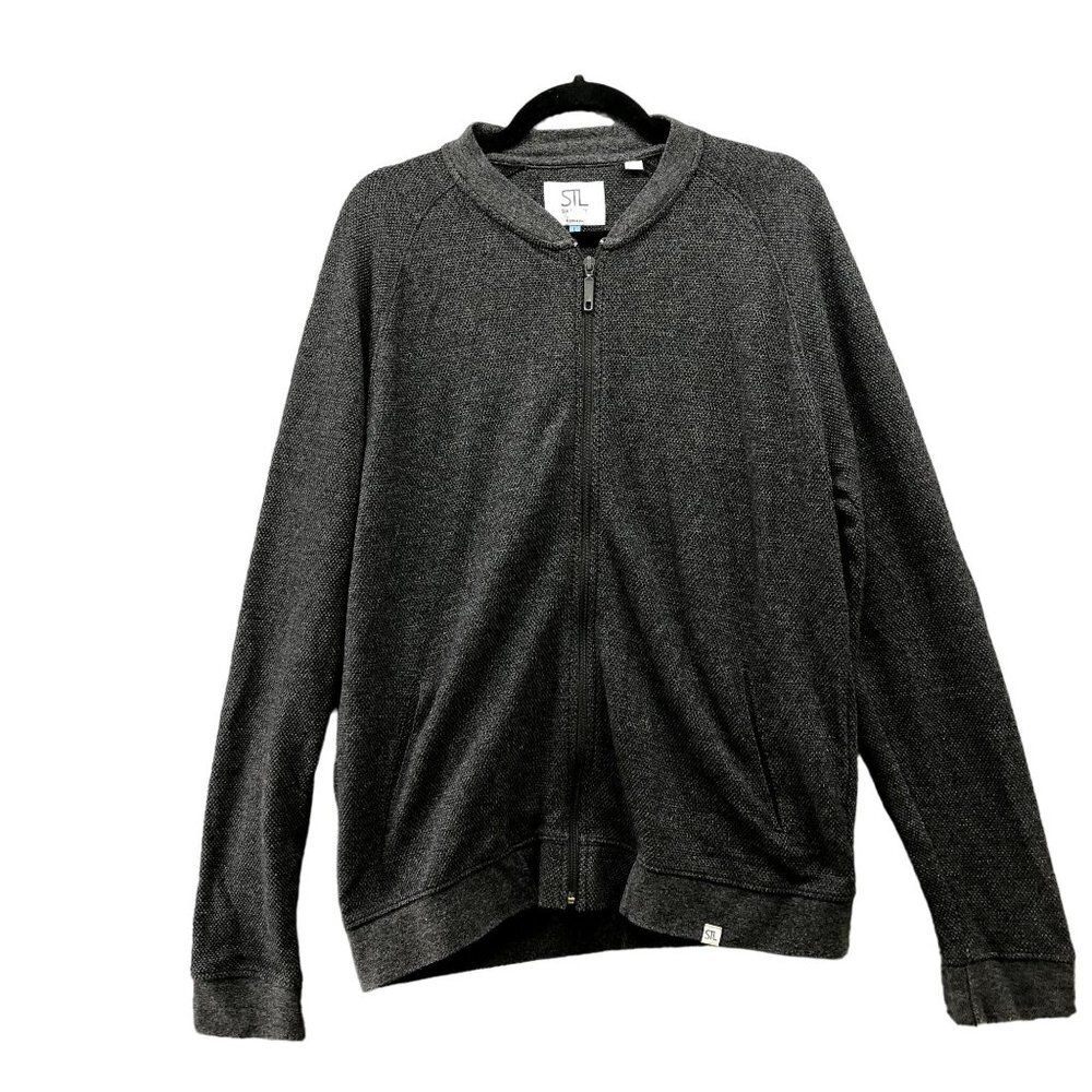 Steel & Jelly‎ Full Zip Sweater Mens Large L Gray Textured Knit Cotton Blend